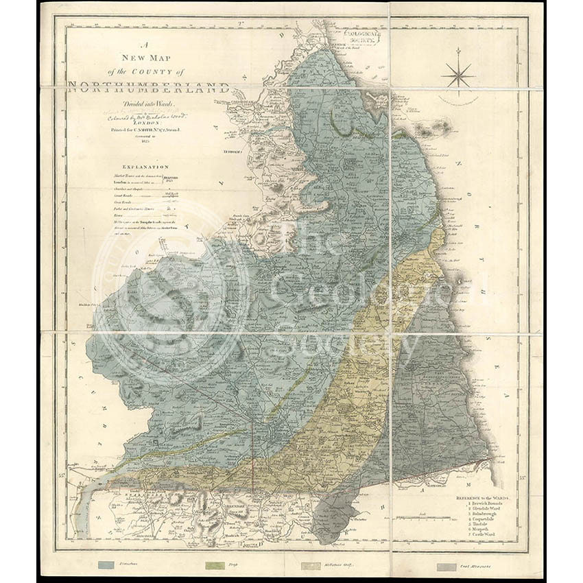 Geological map of Northumberland (Wood, 1831)
