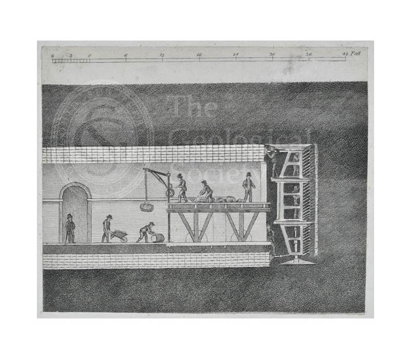 Workmen excavating the Thames Tunnel protected by Brunel’s patent shield